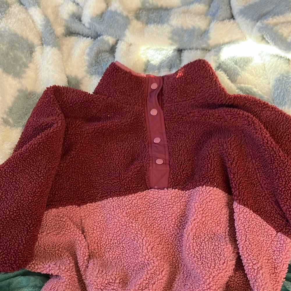 Burgundy Knitted Cardigan Sweatshirt Cozy Top